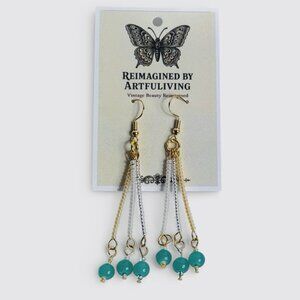 REIMAGINED Aqua White Glass Beaded Dangle Earrings